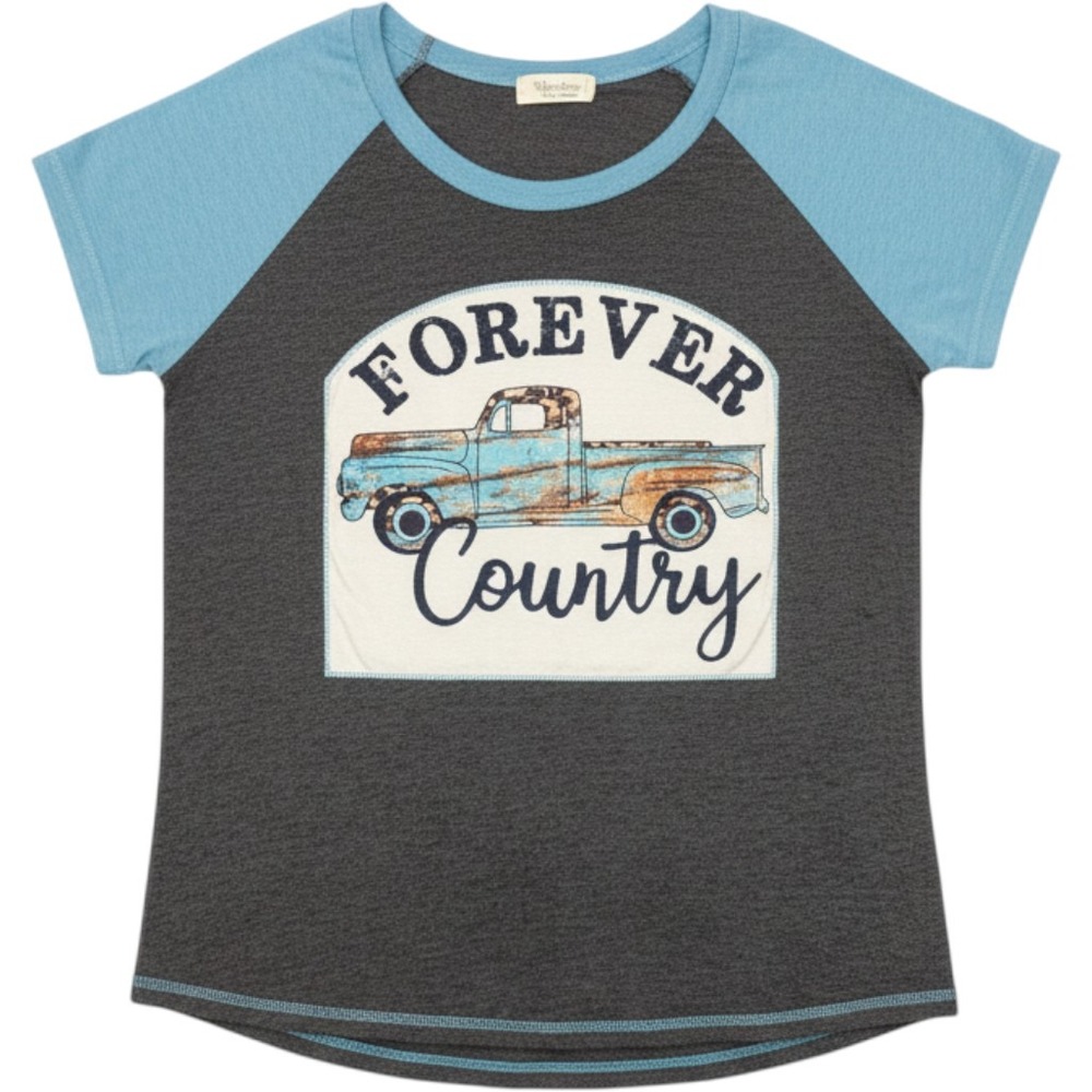 Wanderer Southern Grace Forever Country Truck Raglan Graphic Tee Gray Blue M